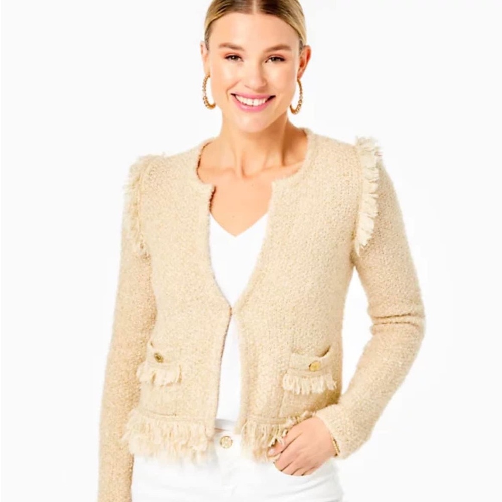 NWT LILLY PULITZER Simora Cardigan in Gold Metallic Tweed Size XL